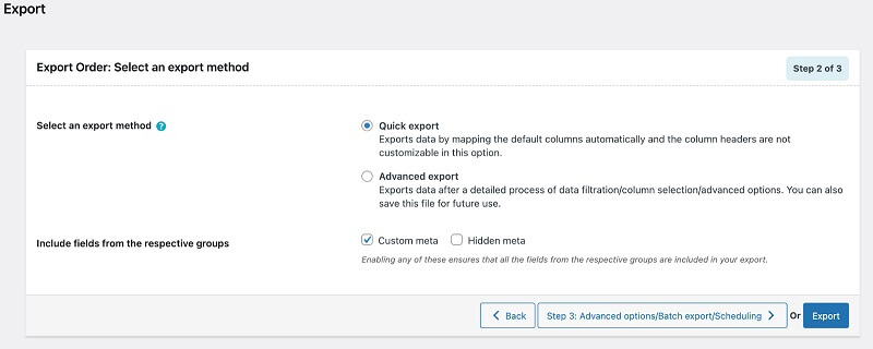 Select the appropriate export method