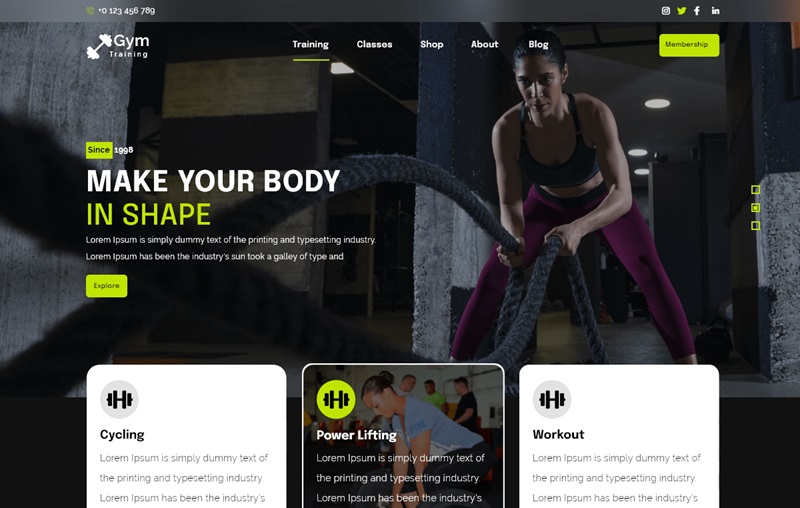 Dark Fitness WordPress Theme