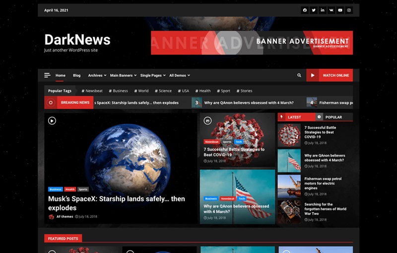 Dark News WordPress Theme