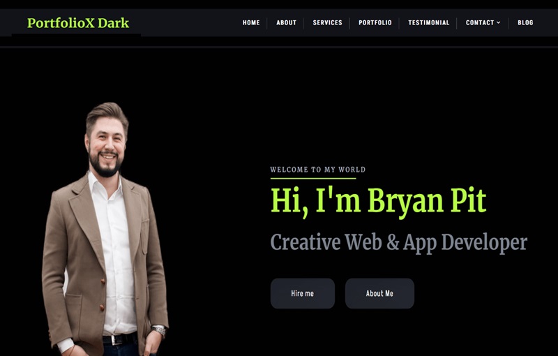 PortfolioX Dark WordPress Theme