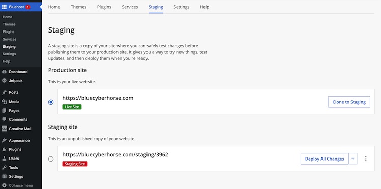 Bluehost-website-staging-tool