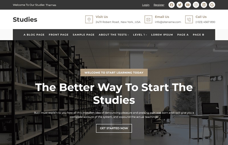 Studies WordPress Library Theme