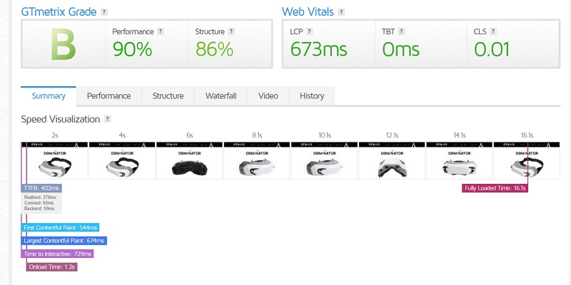 Wix-site-GTmetrix-grade-B-analysis