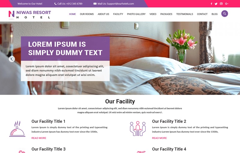 Niwas Resort Hotel WordPress Theme