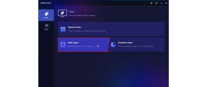 Under the Clone tab, select Disk Clone